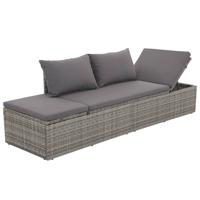 Loungebed met ligkussen en kussens poly rattan grijs