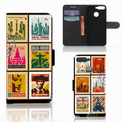 Huawei Y6 2018 Flip Cover Postzegels Huawei Y6 2018 Flip Cover Postzegels