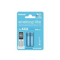 Panasonic eneloop lite, AAA/Micro herlaadbare batterijen, Ready-to-Use, 2-pack, voor draadloze telefoons (DECT), min. 550 mAh, oplaadbare batterijen in plasticvrije verpakking, Ni-MH batterij