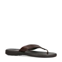 Manfield leren teenslippers donkerbruin