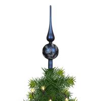 Decoris kerstboom piek - gedecoreerd - donkerblauw - mat - glas - H31 cm - kerstboompiek