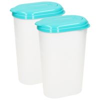 Waterkan/sapkan - 2x - transparant/aqua groen - met deksel - 1.6 liter - kunststof