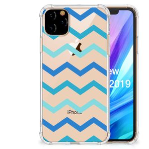 Apple iPhone 11 Pro Max Doorzichtige Silicone Hoesje Zigzag Blauw