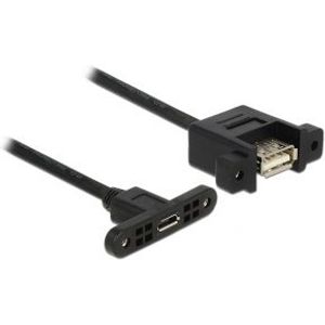 Delock 85109 Kabel USB 2.0 Micro-B female paneelmontage > USB 2.0 Type-A female paneelmontage 25cm