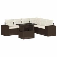 vidaXL 7-delige Loungeset met kussens poly rattan bruin