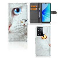 PPO A57 | A57s | A77 4G Telefoonhoesje met Pasjes Witte Kat - thumbnail