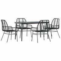 vidaXL 5-delige Tuinset poly rattan glas zwart, buiten eetset, tuinmeubelen, tuin eettafel en stoelen, patio eetkamer set, buiten eettafel en stoelen