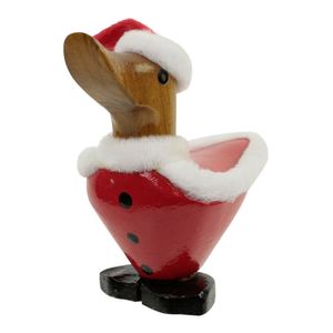 Houten Beeld Eend Kerstman (14 x 13 cm)