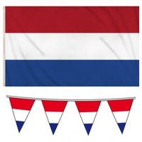 Nederlandse vlaggen set vlag 90 x 150 cm/vlaggenlijnen 10 meter