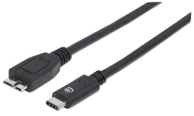 Manhattan USB 3.1 Aansluitkabel [1x USB-C stekker - 1x Micro-USB 3.0 B stekker] 1.00 m Zwart UL gecertificeerd