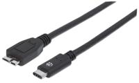 Manhattan USB 3.1 Aansluitkabel [1x USB-C stekker - 1x Micro-USB 3.0 B stekker] 1.00 m Zwart UL gecertificeerd