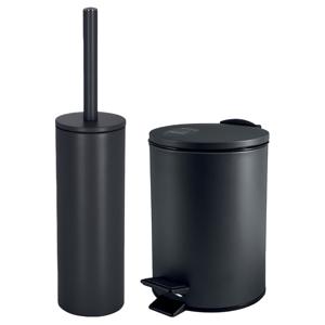 Badkamer/toilet accessoires set - WC-borstel en pedaalemmer 3L - metaal - zwart