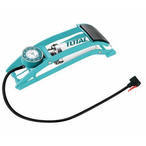 Total Fietspomp voetpomp - metaal - zilver/blauw - manometer - met ventieladapter   -