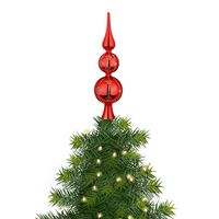 Kerstboom piek gedecoreerd - rood - glas - 31 cm - sterren - thumbnail