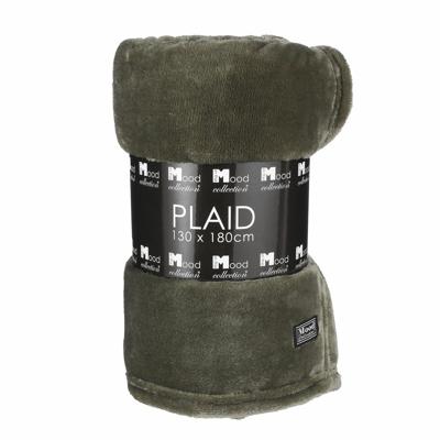 Fleece deken/fleeceplaid olijfgroen 130 x 180 cm polyester   -