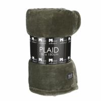 Fleece deken/fleeceplaid olijfgroen 130 x 180 cm polyester   -