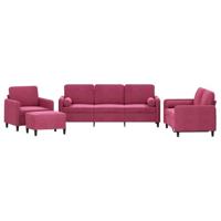 vidaXL 4-delige Loungeset met kussens fluweel wijnrood, fauteuil, bank, tweezitsbank, 2-zitsbank, sofa, zitbank, fauteuil stoel, 2 zits bank