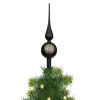 Decoris kerstboom piek - gedecoreerd - zwart - glas - H31 cm - kerstboompiek