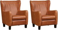 Set van 2 Cognac leren landelijke oorfauteuils Hug - poot hout bruin - Vintage Leer Cognac (cognac leer) - thumbnail