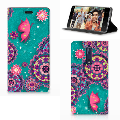 Nokia 8 Bookcase Cirkels en Vlinders Nokia 8 Bookcase Cirkels en Vlinders