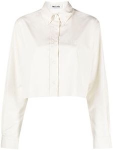 Miu Miu chemise crop en coton à logo brodé - Blanc