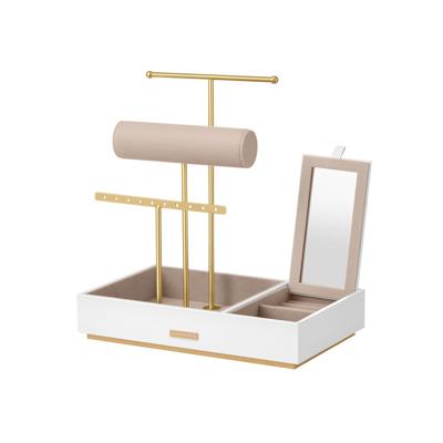 Sieradenstandaard met spiegel voor cadeau-idee voor kettingen, Goud + Wit