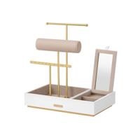 Sieradenstandaard met spiegel voor cadeau-idee voor kettingen, Goud + Wit