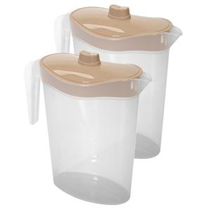 Waterkan/sapkan met beige deksel - 2x - 1.5 liter - kunststof - 9 x 23 cm