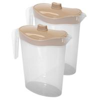 Waterkan/sapkan met beige deksel - 2x - 1.5 liter - kunststof - 9 x 23 cm - thumbnail