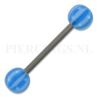 Tongpiercing acryl strandbal blauw-wit