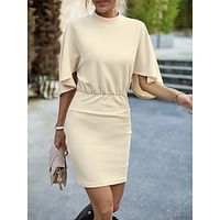 Dames Werk Jurk Modieus Casual jurk Semi-formele jurk Kantoor Dagelijks Werkmode Met ruches Mini-jurk Halve mouw Strakke ronde hals Normale pasvorm Effen Bloze