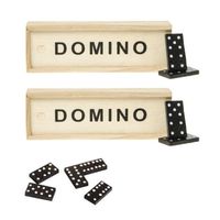 3x Domino spellen in houten kistje 28 steentjes - thumbnail