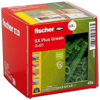 fischer spreidplug SX Plus Green 8 x 65, Doos met 45 duurzame pluggen, Universele plug gemaakt van hernieuwbare grondstoffen, optimale grip in beton, volle baksteen, cellenbeton en meer