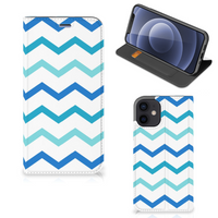 iPhone 12 Mini Hoesje met Magneet Zigzag Blauw - thumbnail