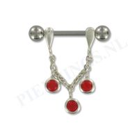 Tepelpiercing zilveren hanger rood - thumbnail