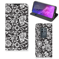 Motorola One Zoom Smart Cover Black Flowers - thumbnail