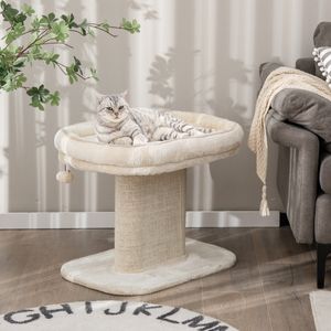 Kattenboom Toren voor Kittens Katten Activiteiten Toren met Grote Pluche Zitstok & Sisal Krabplaat Interactieve Bal Beige