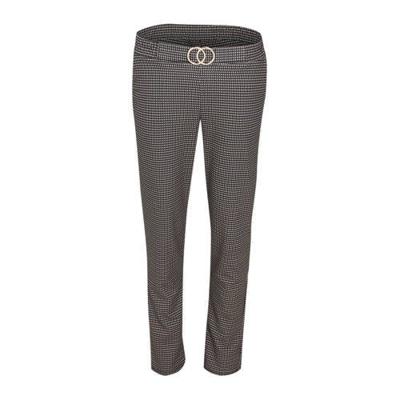 Cassis slim fit broek met pied-de-poule zwart/beige/wit