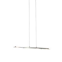 QAZQA - Modern Hanglamp | Eettafel | Eetkamer Staal | Zilver met glasplaat incl. LED met touchdimmer - Platina | Dimmer | Dimbaar | Woonkamer | Slaapkamer | Keuken - Staal Langwerpig - (niet vervangbare) led LED inbegrepen - Max. 4 x 16 Watt