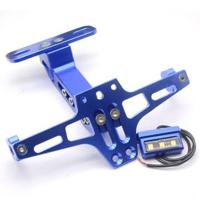 Verstelbare CNC aluminium Alloy Motorfiets kentekenplaathouder fiets licht telescopische beugel met LED-licht - Blauw - thumbnail