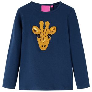 Kindershirt met lange mouwen dierenprint 128 marineblauw