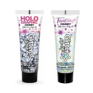 Paintglow Chunky Glittergel voor lichaam en gezicht - 2 tubes - zilver en parelmoer - 12 ml