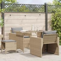 4-delige Loungeset met kussens poly rattan beige