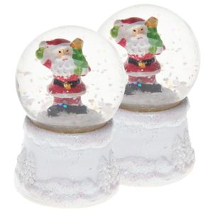 Sneeuwbollen/snowglobes - 2x st- mini - kerstman - met licht - 4,5 x 7 cm