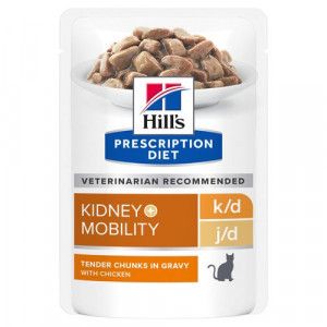 Hill's Prescription Diet K/D  J/D Kidney + Mobility nat kattenvoer met kip maaltijdzakje multipack 8 dozen (96 x 85 g)