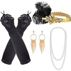 Vintage Jaren 1920 Gatsby Jaren '20 flapper hoofdband Accessoireset Ketting Oorbel Charleston Dames Veer Modieus Maskerade Festival Handschoenen Lightinthebox