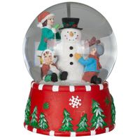 Sneeuwbol/snowglobe - rood - met kerstman - 15 cm - met muziek - thumbnail