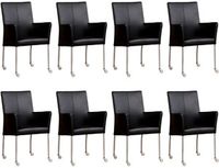 Set van 8 Zwarte leren moderne eetkamerstoelen Comfort - Hermes Leer Nero (zwart leer) - thumbnail