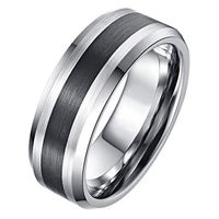 Wolfraam heren ring Geborsteld Zwarte Streep 8mm-19mm