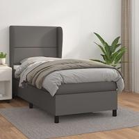 vidaXL Boxspring met matras kunstleer grijs 100x200 cm, bed, boxspringbed, tweepersoonsbed, slaapmeubel, boxspring bed, bed met matras, bedframe